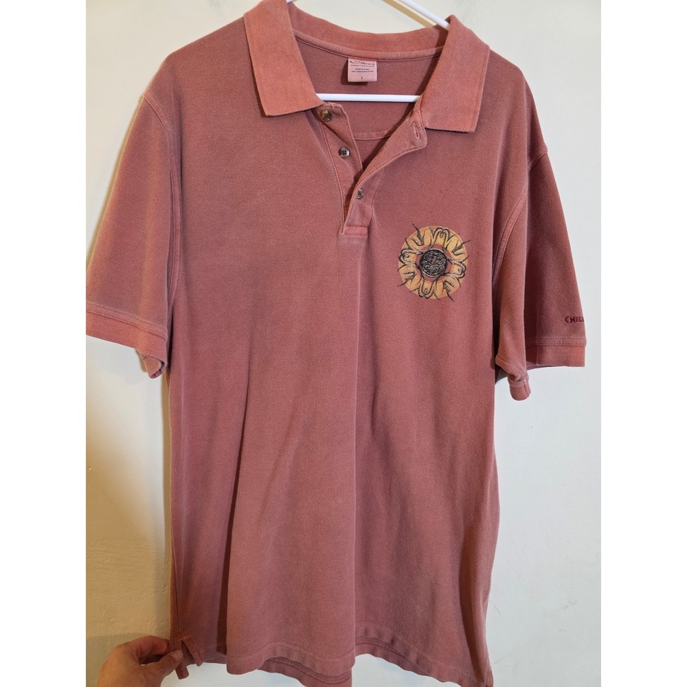 Crazy Shirts Hawaii Chile Dyed Polo Shirt Mens LRG Pink Sun Graphic 100% Cotton‎